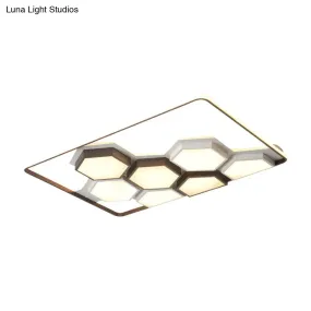 Honeycomb Metal Flush Ceiling Light: Modern Black & White LED Fixture (19.5"/35.5") for Living Room