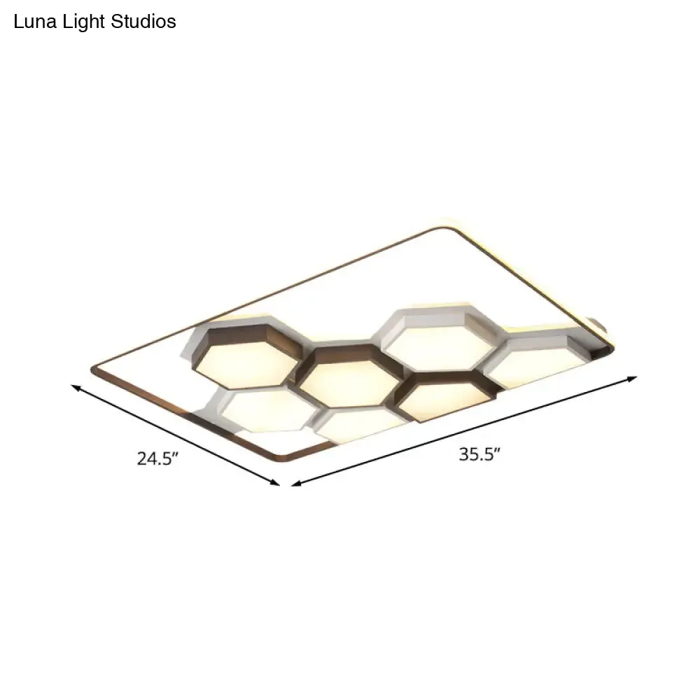 Honeycomb Metal Flush Ceiling Light: Modern Black & White LED Fixture (19.5"/35.5") for Living Room