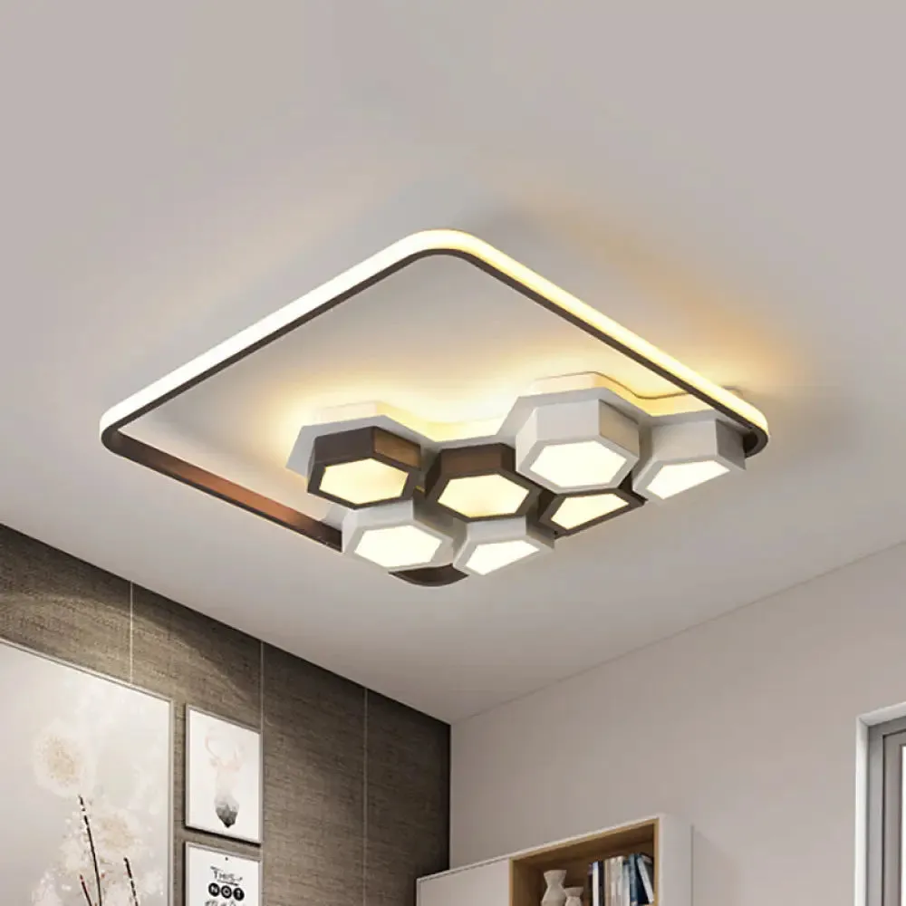 Honeycomb Metal Flush Ceiling Light: Modern Black & White LED Fixture (19.5"/35.5") for Living Room