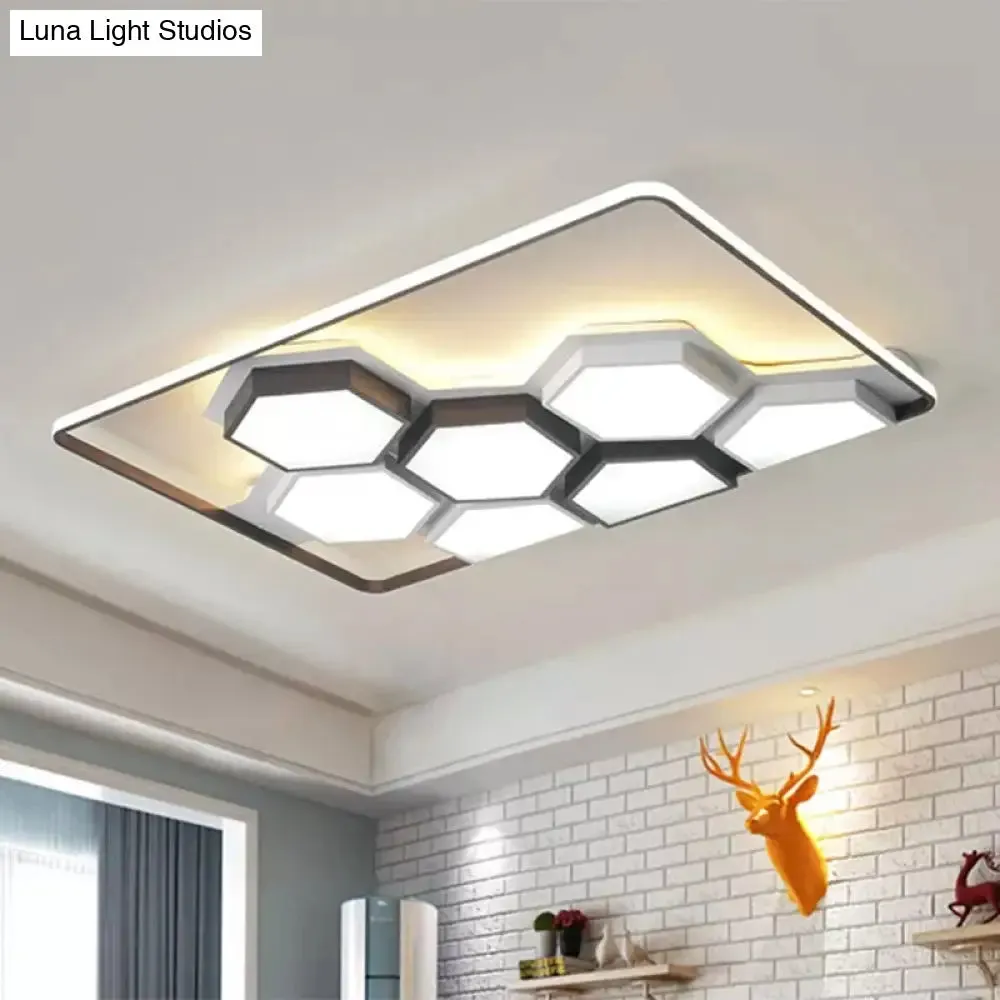 Honeycomb Metal Flush Ceiling Light: Modern Black & White LED Fixture (19.5"/35.5") for Living Room