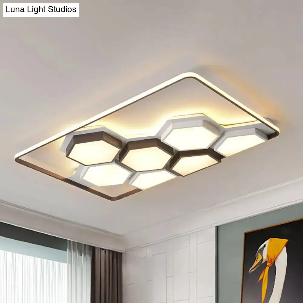 Honeycomb Metal Flush Ceiling Light: Modern Black & White LED Fixture (19.5"/35.5") for Living Room