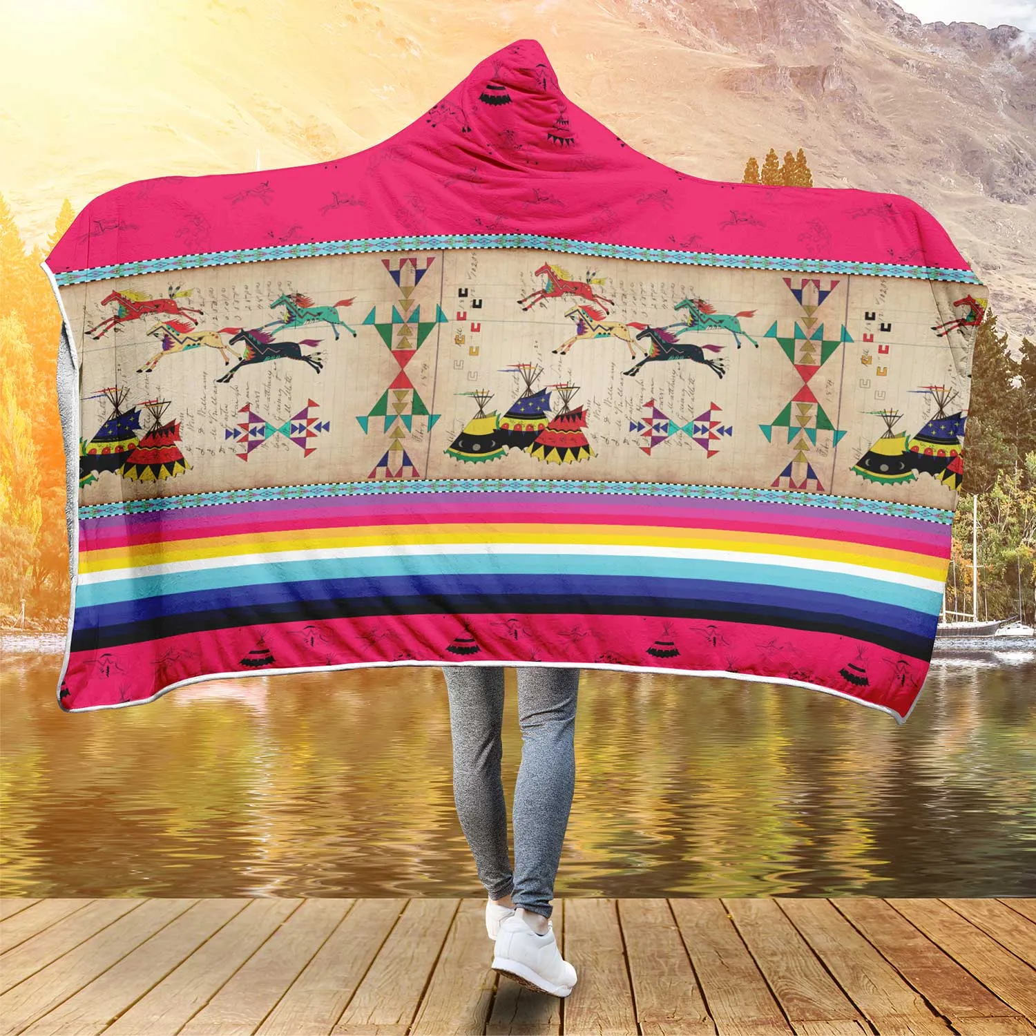 Horses Running Berry Hooded Blanket