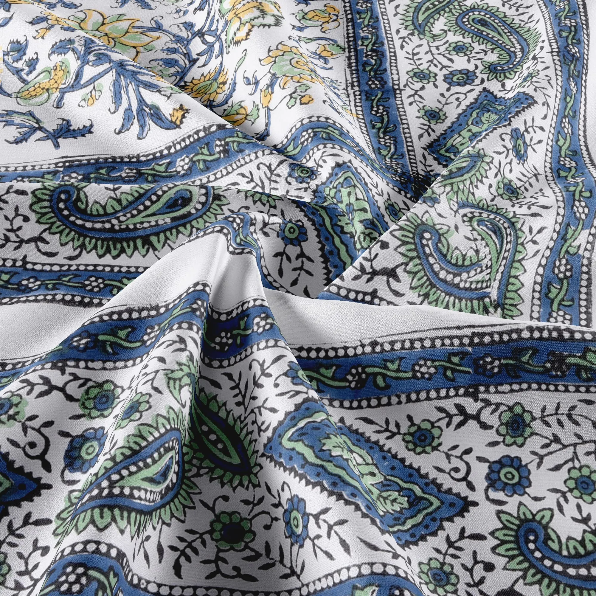 Jaipur Dohar Pure Cotton Dohar (Slim Quilt), Block Print Single Bed Blanket (Winter / All Seasons dohar) Reversible Traditional Rajasthani Cotton Blanket , Size 60" x 90" (Quilt Comforter Blanket Dohar)(Green Blue Yellow Floral)