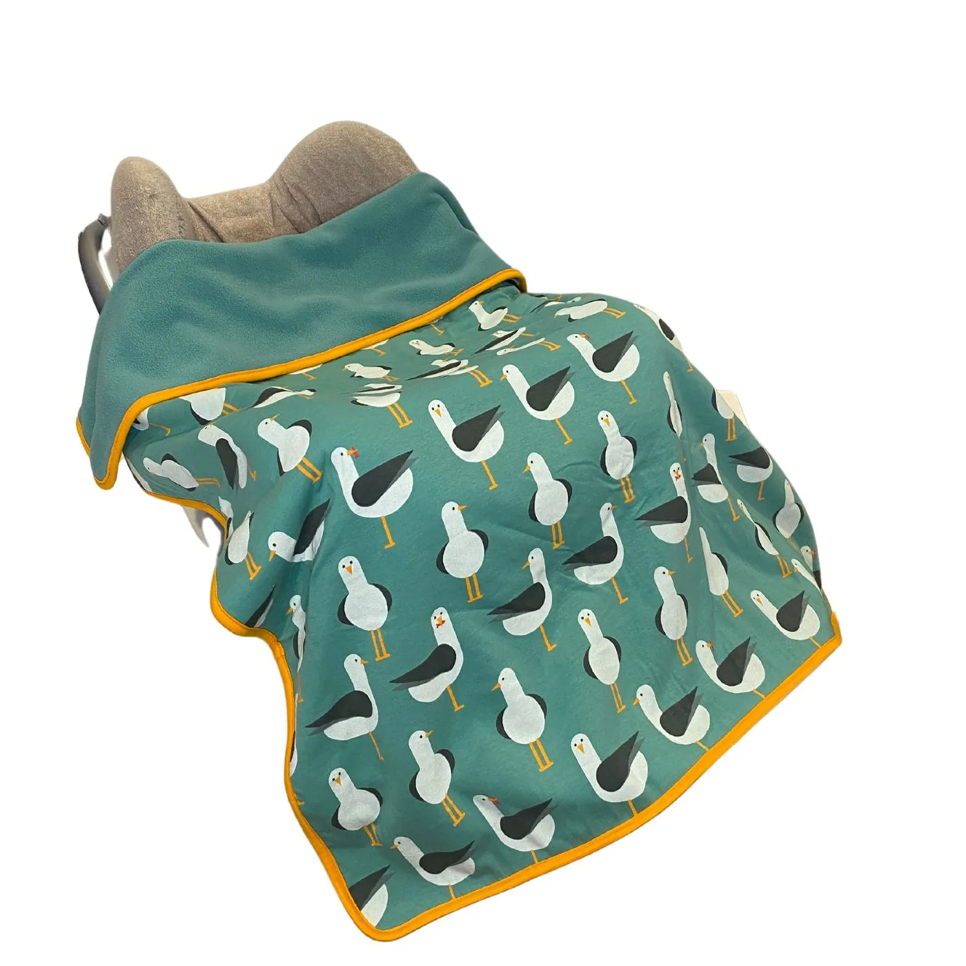 Jersey Cotton and Fleece Blanket - TEAL SEAGULLS