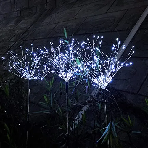 JJGoo Solar Firework Lights, 2 Pack 120 LEDs 2 Lighting Modes Outdoor Waterproof for Garden Patio Walkway Pathway Party Wedding Christmas Decorative - Cool White