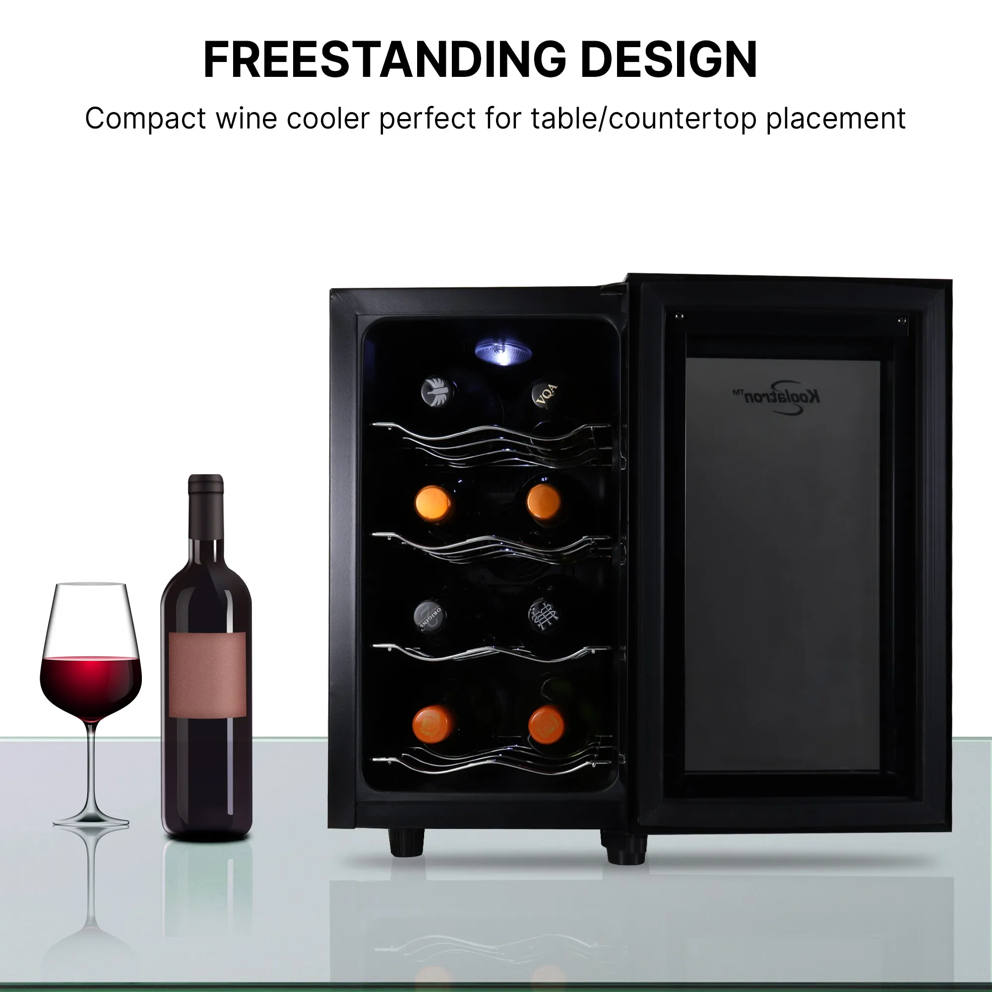 Koolatron 8 Bottle Wine Cooler, Black, Thermoelectric Wine Fridge, 0.8 cu. ft. (23L), Freestanding Wine Cellar, Red, White and Sparkling Wine Storage for Small Kitchen, Apartment, Condo, RV