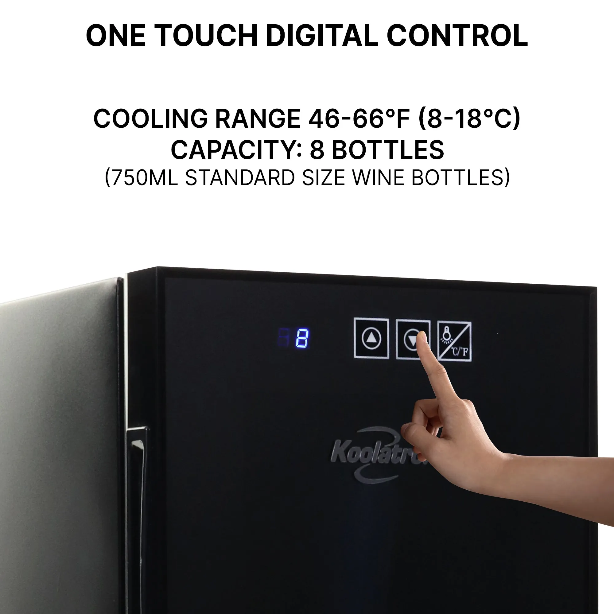 Koolatron 8 Bottle Wine Cooler, Black, Thermoelectric Wine Fridge, 0.8 cu. ft. (23L), Freestanding Wine Cellar, Red, White and Sparkling Wine Storage for Small Kitchen, Apartment, Condo, RV