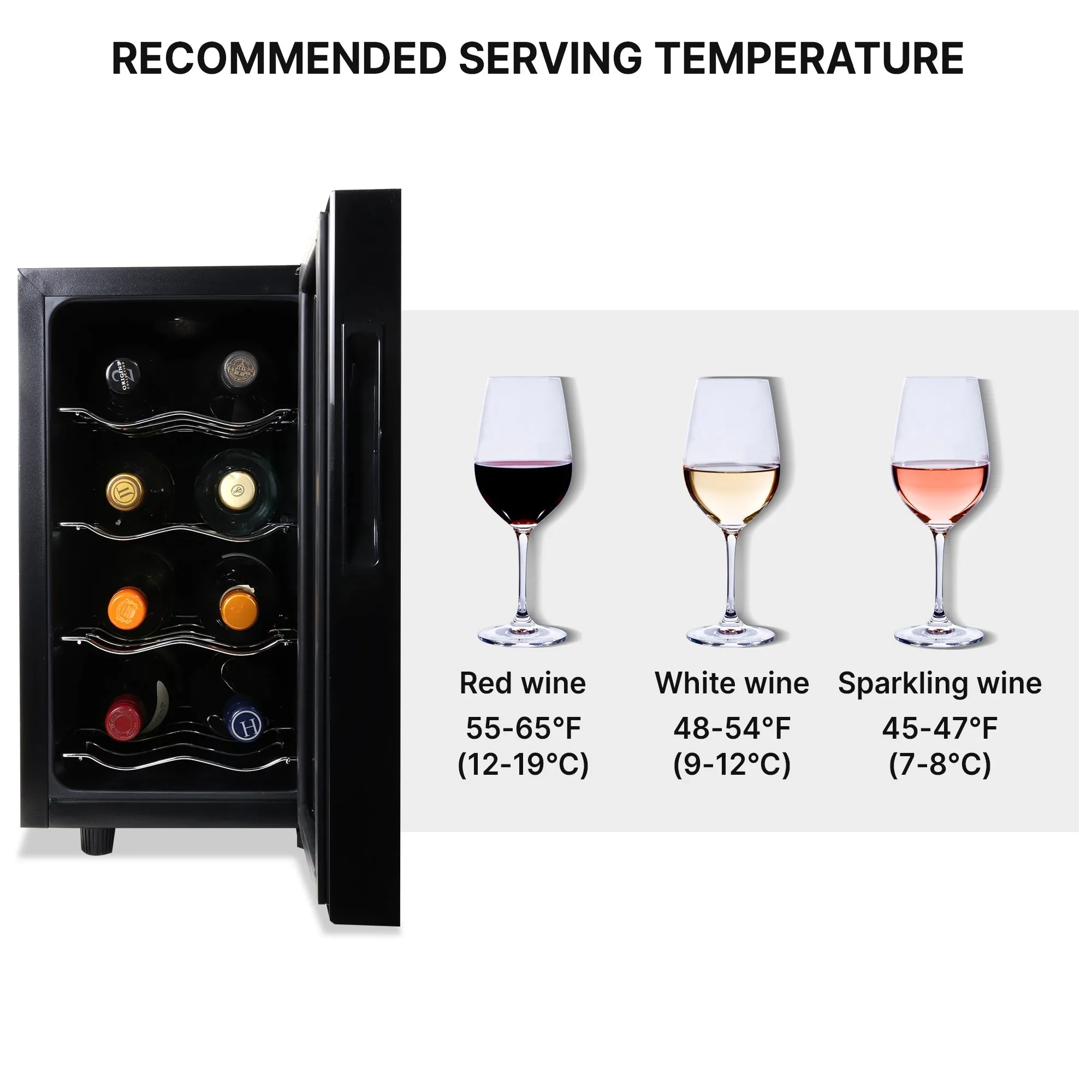 Koolatron 8 Bottle Wine Cooler, Black, Thermoelectric Wine Fridge, 0.8 cu. ft. (23L), Freestanding Wine Cellar, Red, White and Sparkling Wine Storage for Small Kitchen, Apartment, Condo, RV