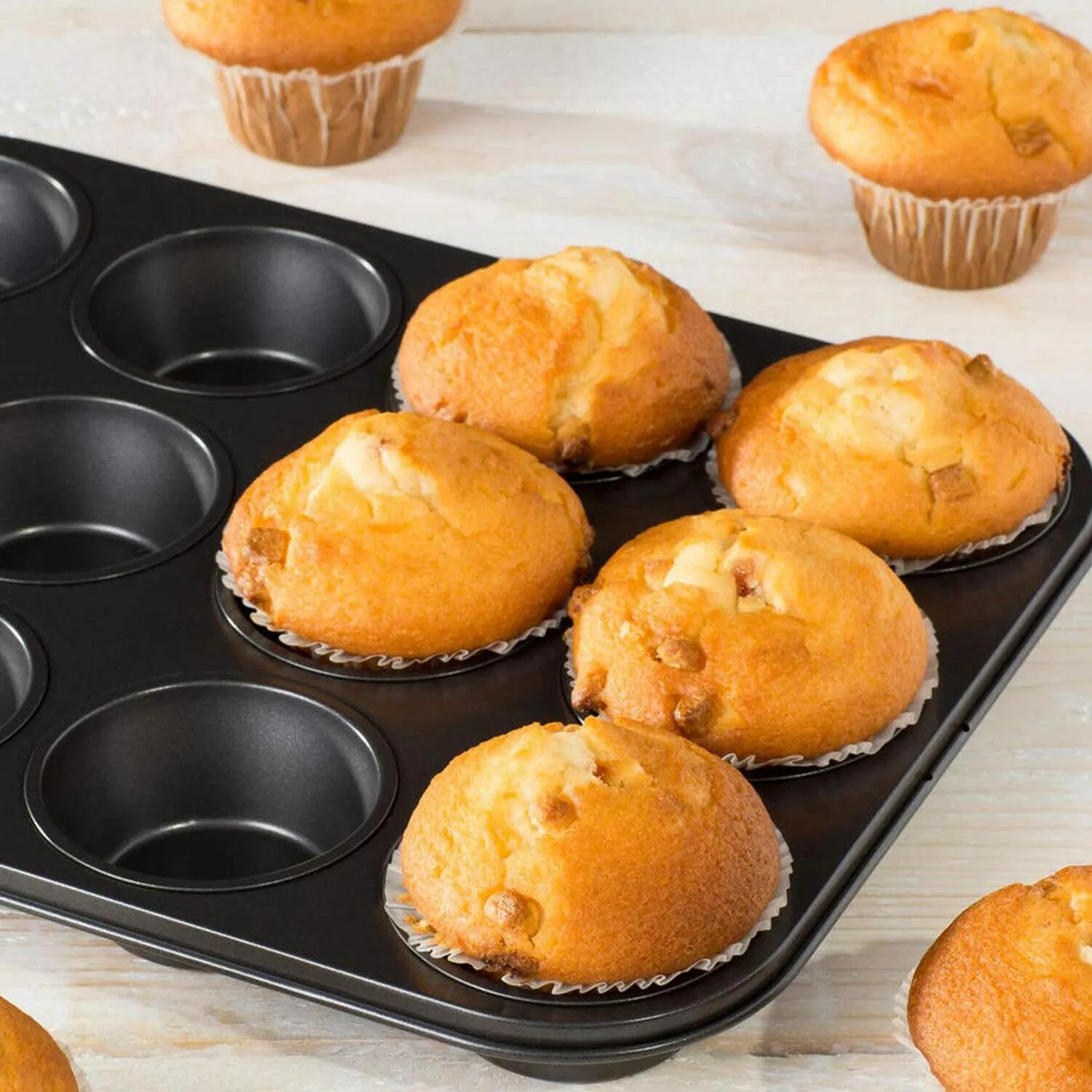 Kuber Industries 12 Slots Non-Stick Cup Cake Tray|Cup Cake Mould for Baking|Idol for Muffin, Small Cake-Pack of 3 (Black)