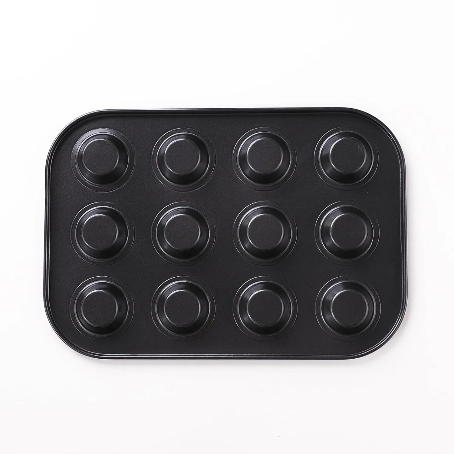 Kuber Industries 12 Slots Non-Stick Cup Cake Tray|Cup Cake Mould for Baking|Idol for Muffin, Small Cake-Pack of 3 (Black)