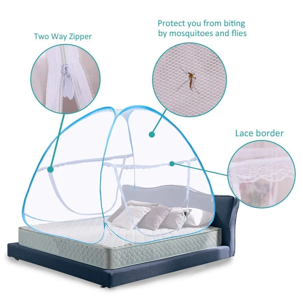 Kuber Industries Foldable Nylon Double Bed Mosquito Net for Protect Mosquitoes, Flies and Other Insects, 6.5 x 6.5 Ft. (Blue)-46KM0458