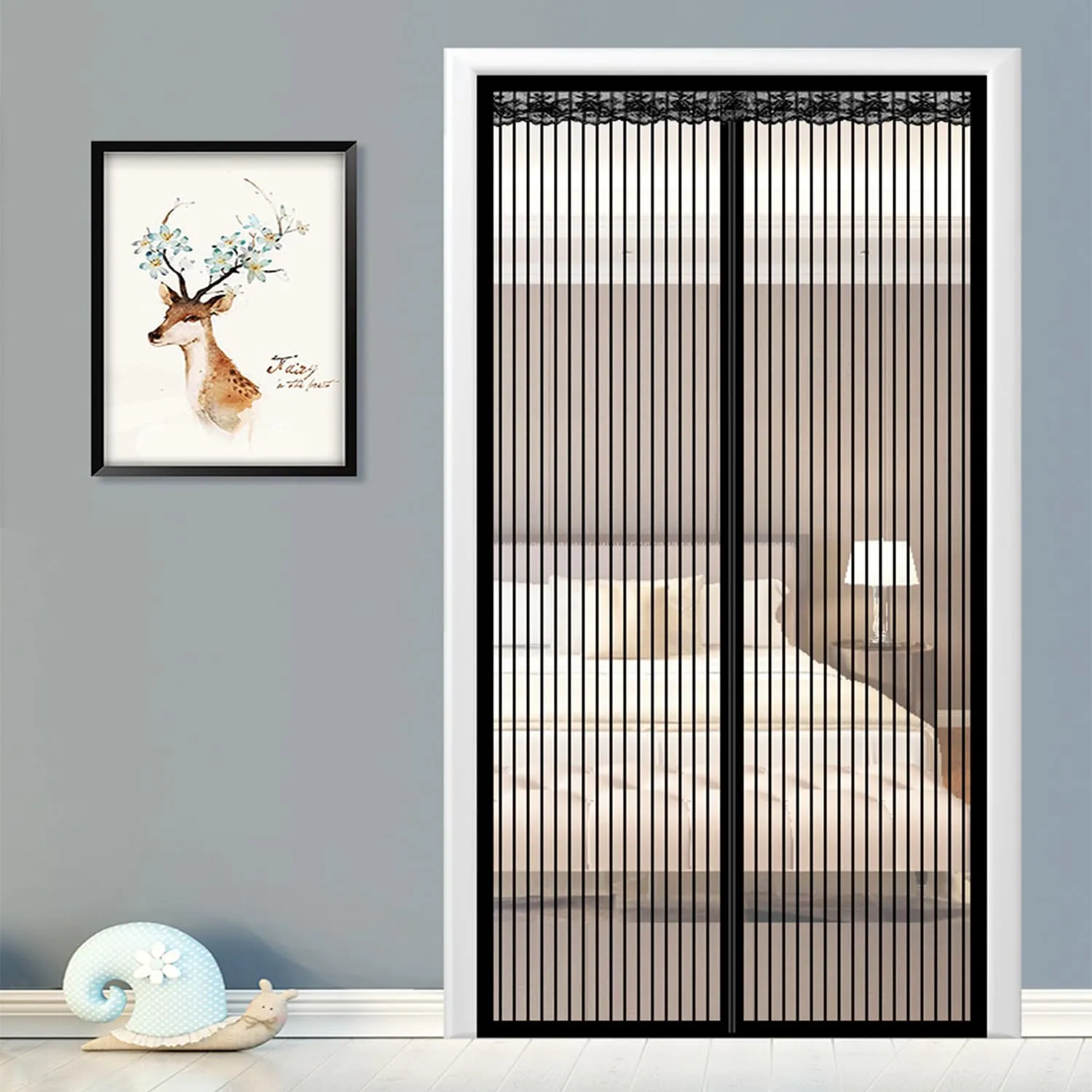 Kuber Industries Magnetic Mosquito Curtain | Insects Door-Balcony-Curtain | Mesh Magnetic Curtain for Window | Bugs-Mosquito-Insects Mesh Protector Net | JL210140BL | Black