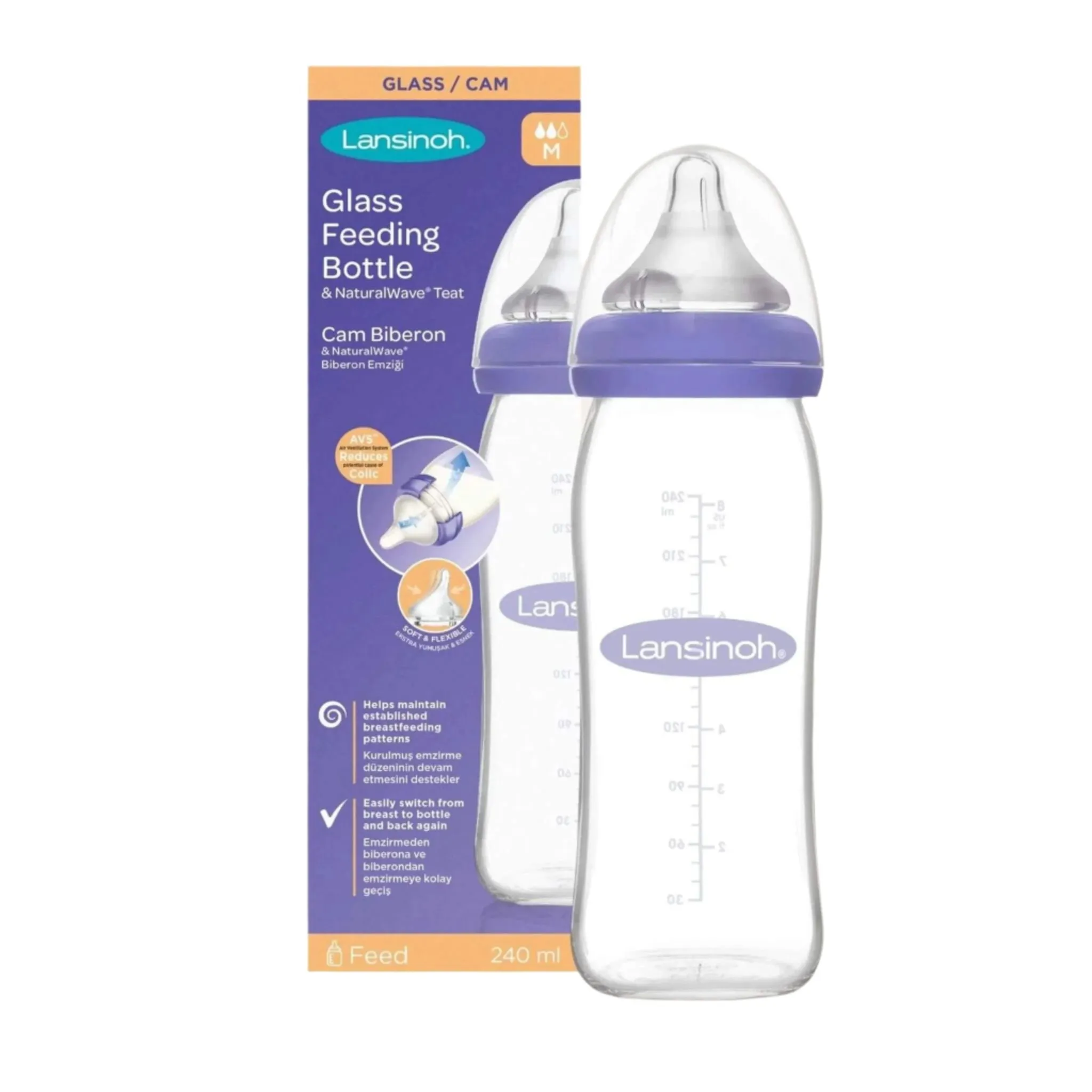 Lansinoh Glass Feeding Bottle (240ml)