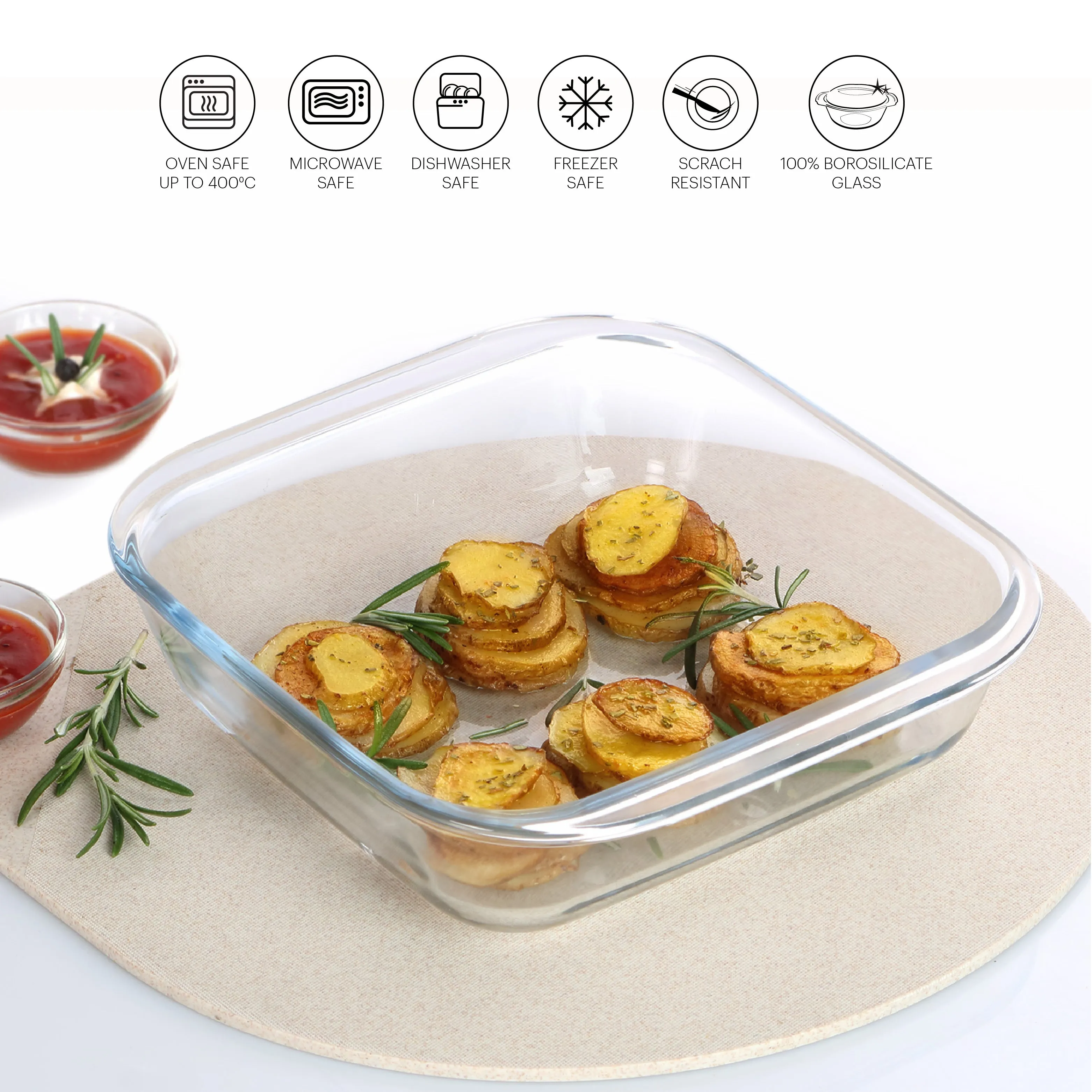 Laura Square Glass Baking Dish, 1100ml