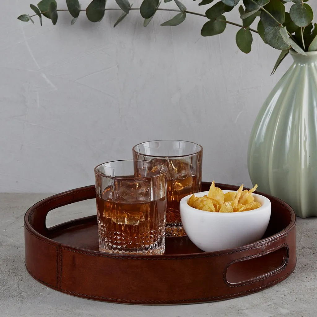 Leather Round Drinks Tray - A Perfect Home Gift