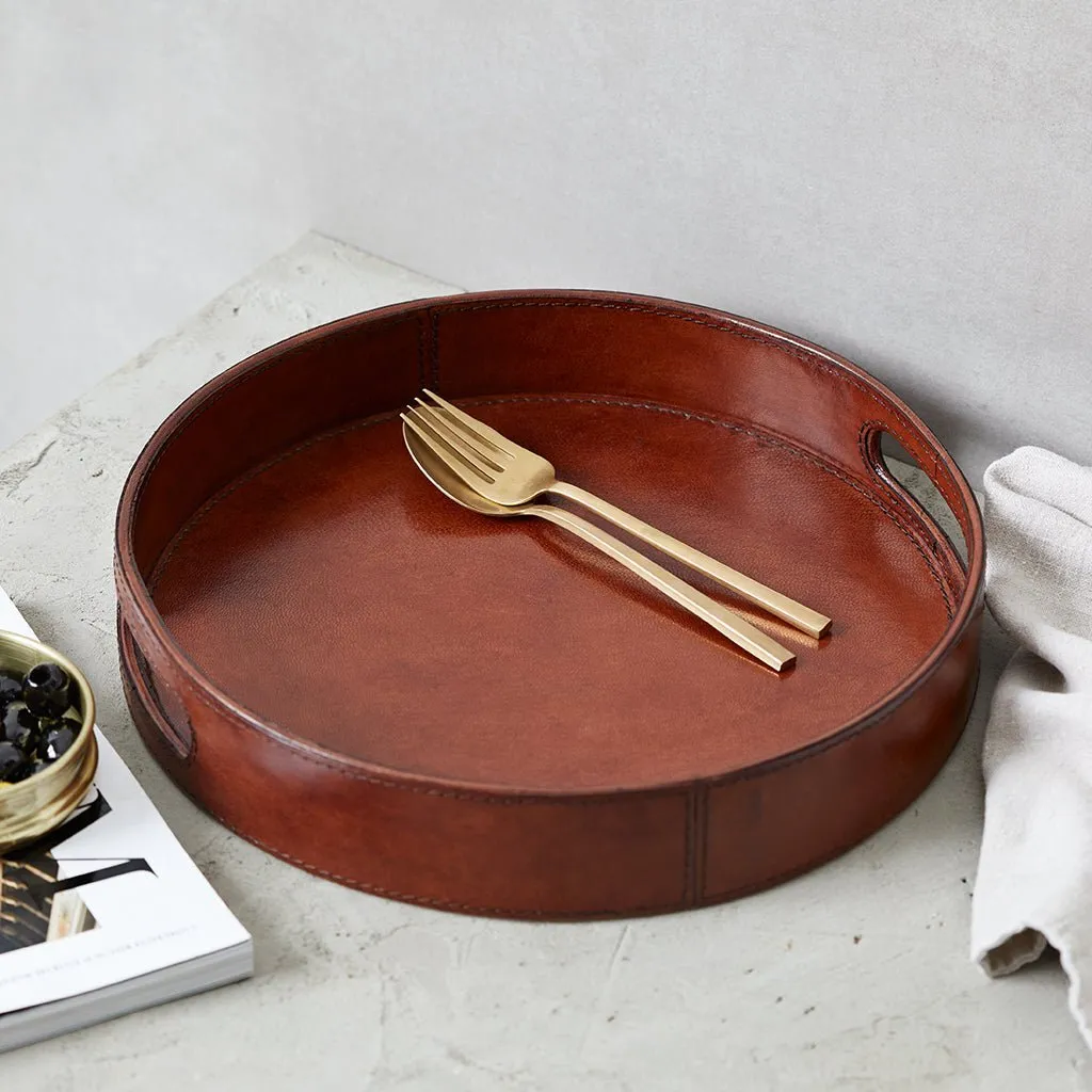 Leather Round Drinks Tray - A Perfect Home Gift