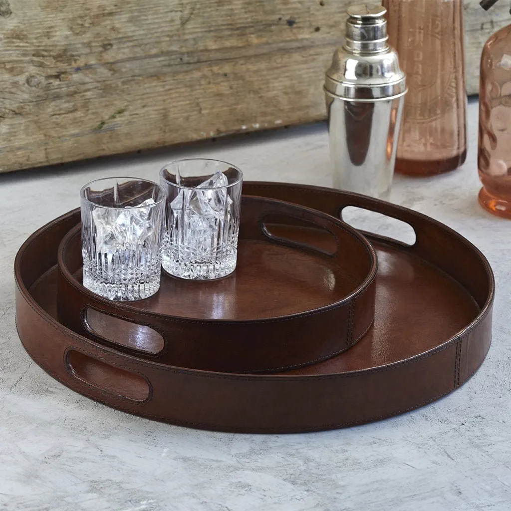 Leather Serving Tray -  Round