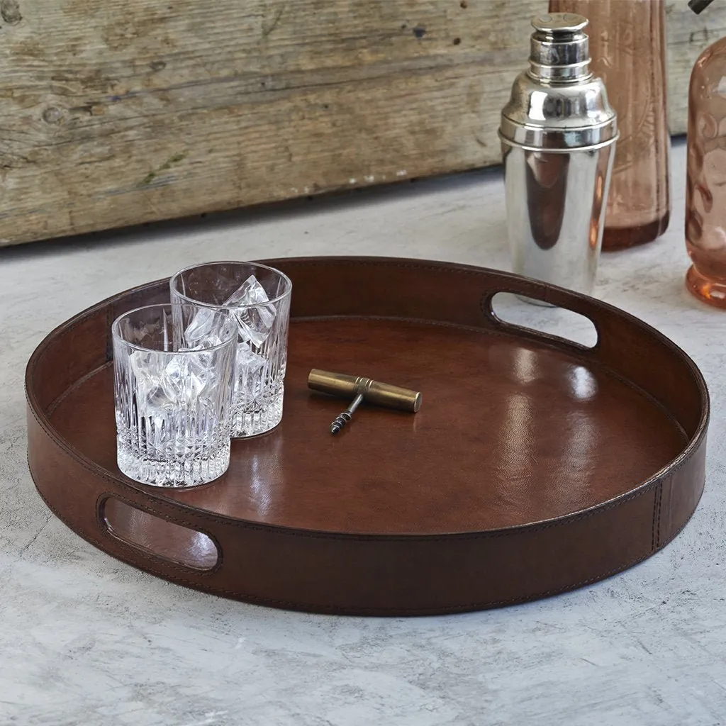 Leather Serving Tray -  Round