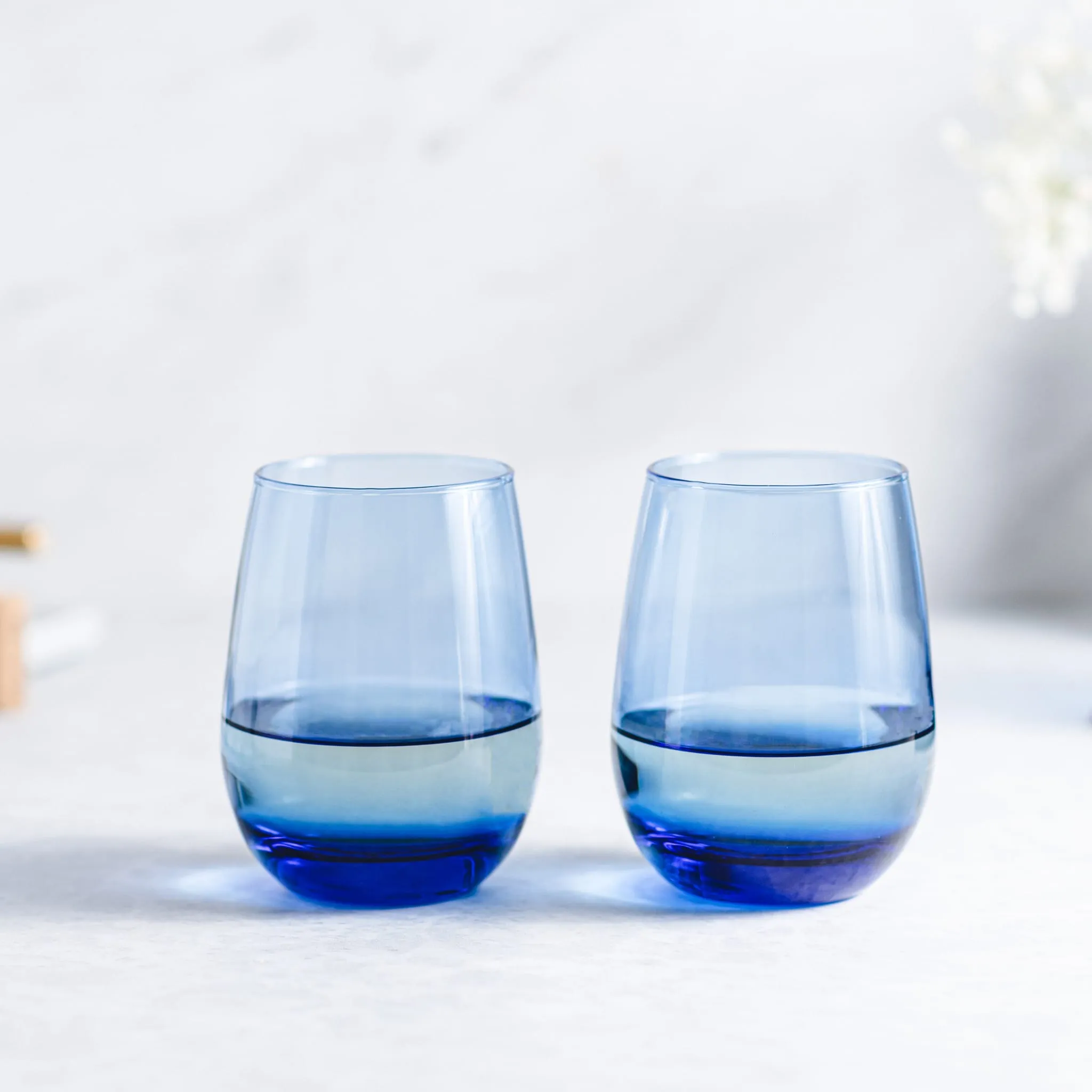 Libbey Stemless Glasses, Blue, 15.25 ounce, Set of 12