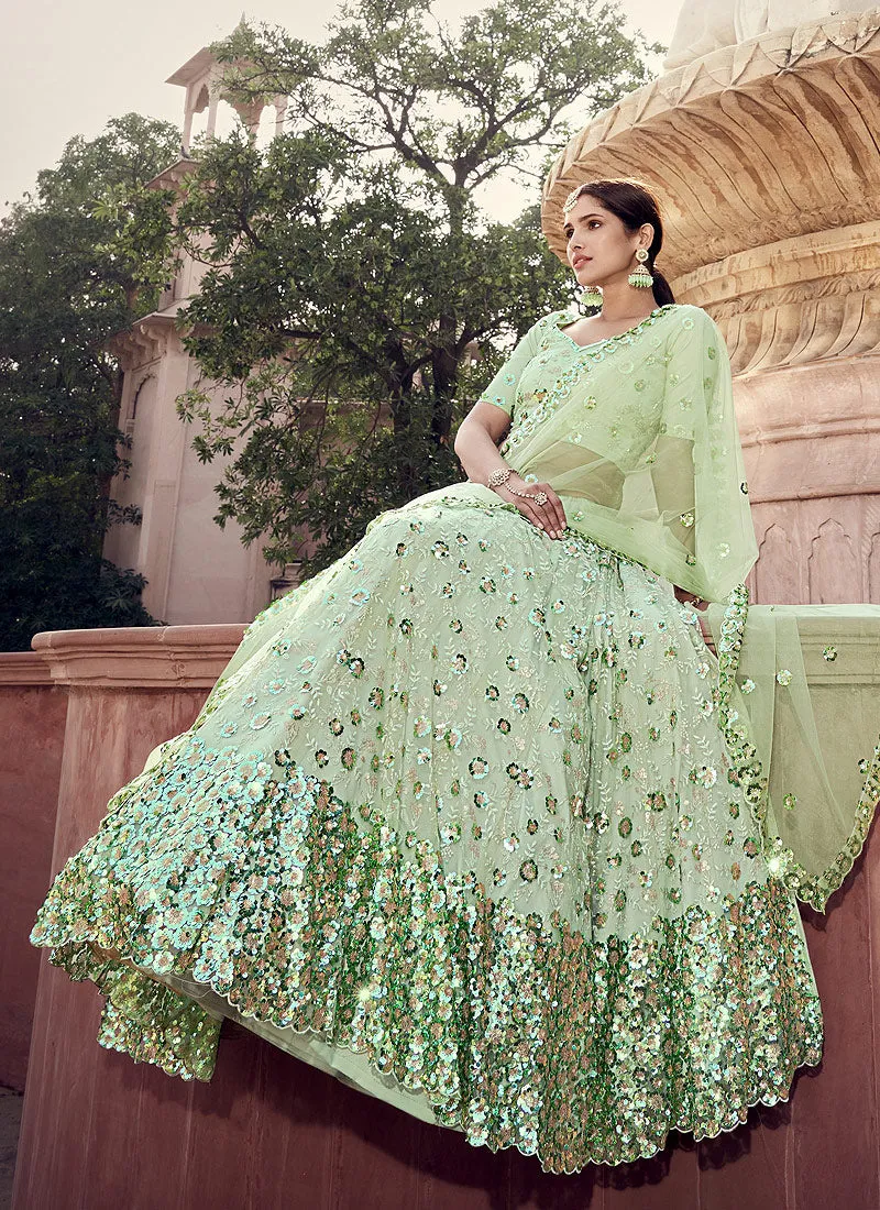 Light Green Sequence Lehenga Choli