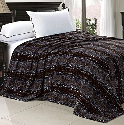 Light Weight Animal Safari Style Black White Snake Printed Flannel Fleece Blanket (Queen)