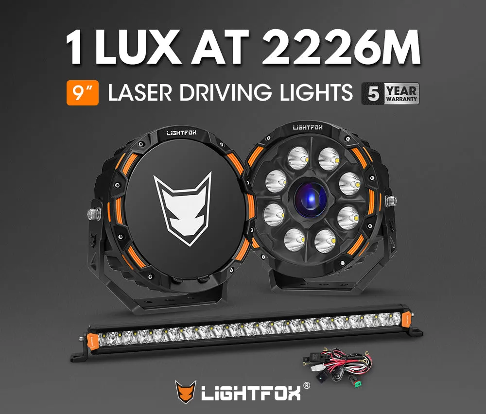 LIGHTFOX OSRAM 9 inch Laser Round Driving Lights 20 inch Single Row LED Light Bar Spot with Wiring Kit