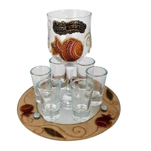 Lily Art - 50710- Kiddush Set Liquer Cups with Round Tray And Kiddush Cup 20x17 c"m