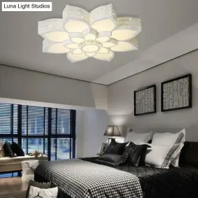 Lotus Crystal Flush Mount Light Fixture - White - 23.5"/29.5"/35.5" W - LED Ceiling Light in Warm/White Light