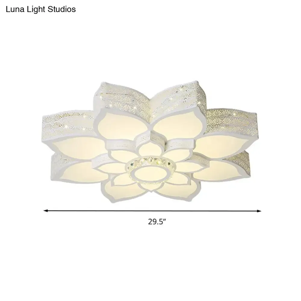 Lotus Crystal Flush Mount Light Fixture - White - 23.5"/29.5"/35.5" W - LED Ceiling Light in Warm/White Light