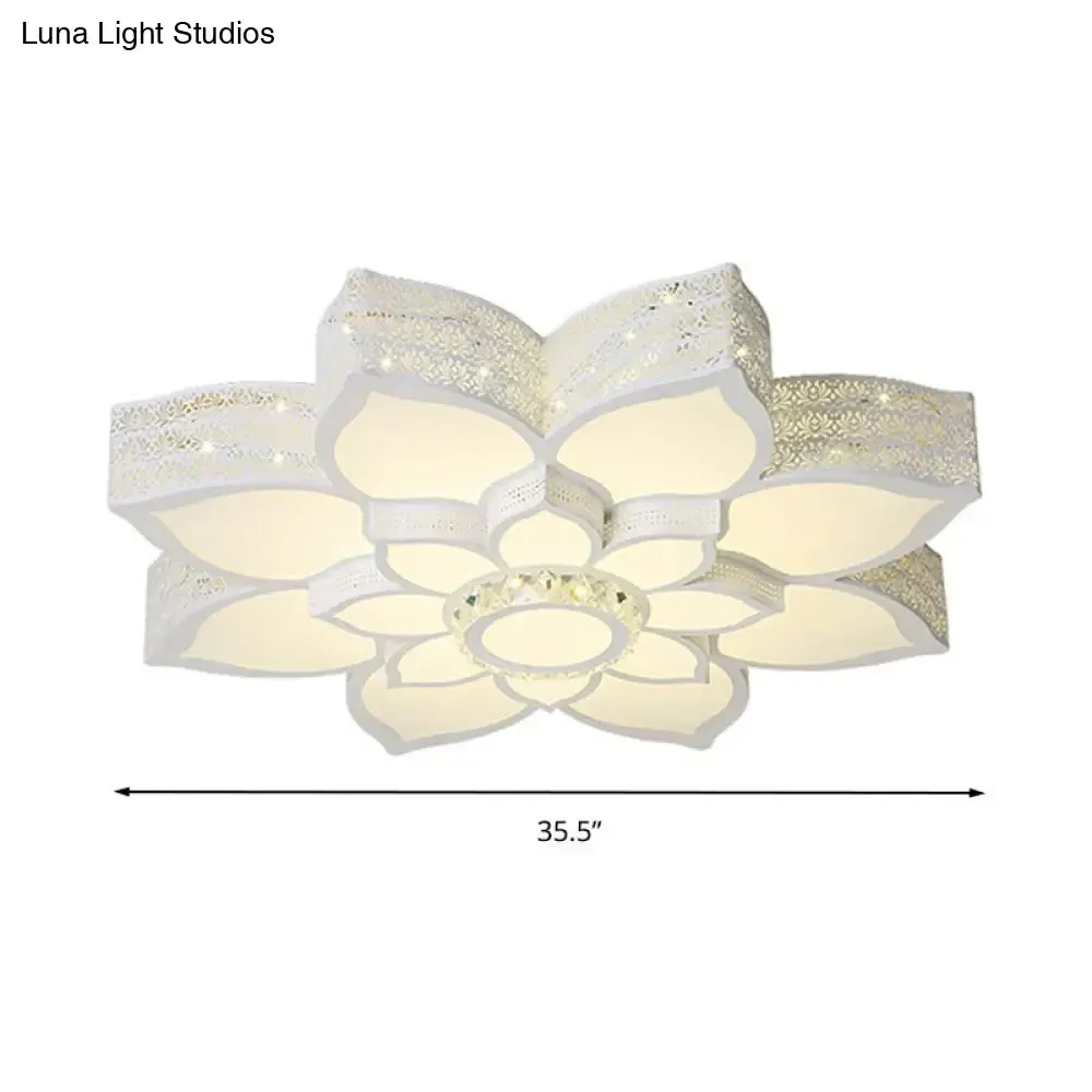 Lotus Crystal Flush Mount Light Fixture - White - 23.5"/29.5"/35.5" W - LED Ceiling Light in Warm/White Light