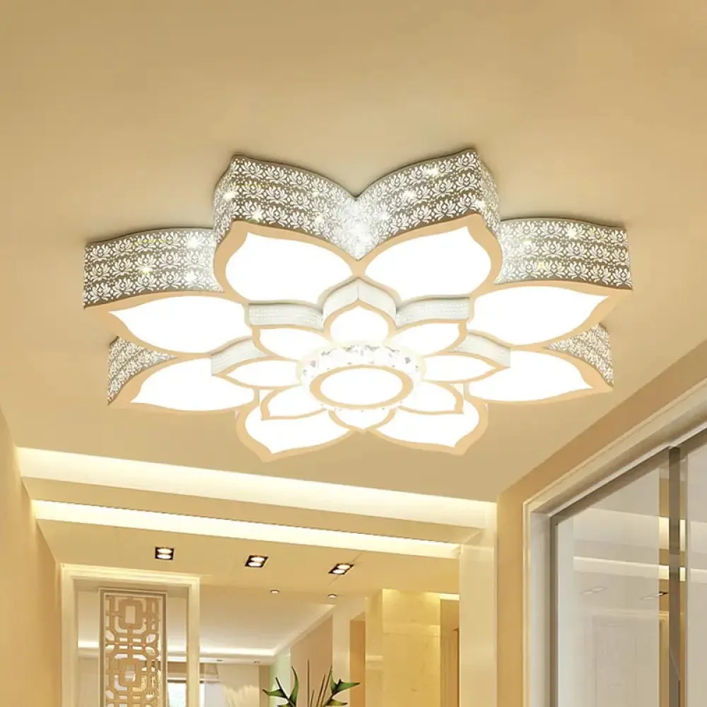 Lotus Crystal Flush Mount Light Fixture - White - 23.5"/29.5"/35.5" W - LED Ceiling Light in Warm/White Light