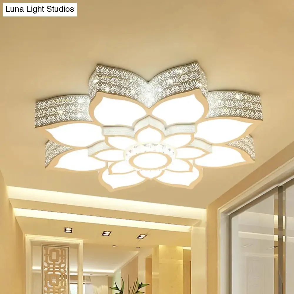 Lotus Crystal Flush Mount Light Fixture - White - 23.5"/29.5"/35.5" W - LED Ceiling Light in Warm/White Light