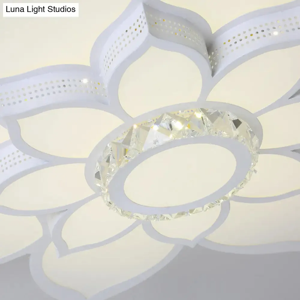 Lotus Crystal Flush Mount Light Fixture - White - 23.5"/29.5"/35.5" W - LED Ceiling Light in Warm/White Light