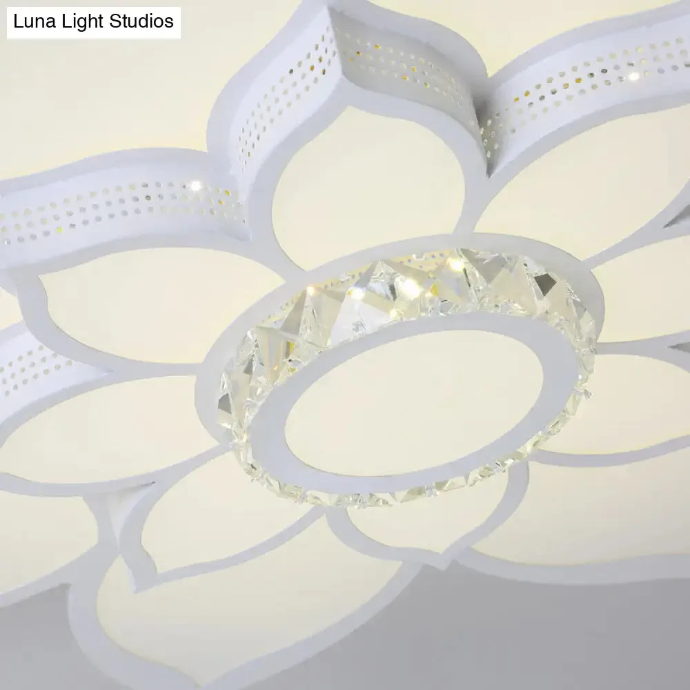 Lotus Crystal Flush Mount Light Fixture - White - 23.5"/29.5"/35.5" W - LED Ceiling Light in Warm/White Light