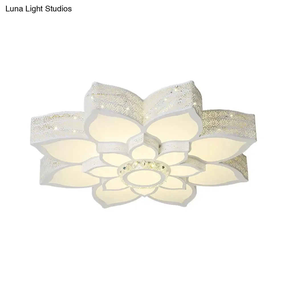 Lotus Crystal Flush Mount Light Fixture - White - 23.5"/29.5"/35.5" W - LED Ceiling Light in Warm/White Light