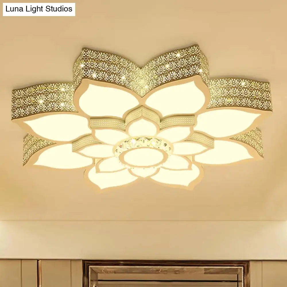 Lotus Crystal Flush Mount Light Fixture - White - 23.5"/29.5"/35.5" W - LED Ceiling Light in Warm/White Light