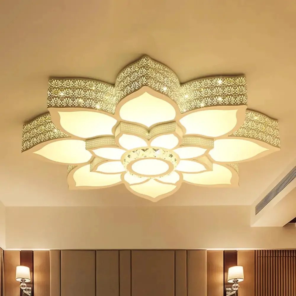 Lotus Crystal Flush Mount Light Fixture - White - 23.5"/29.5"/35.5" W - LED Ceiling Light in Warm/White Light