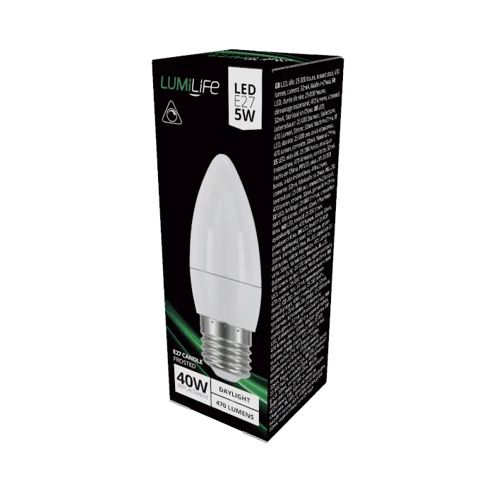 LUMiLiFe 5W E27 Candle LED Bulb - Dimmable - 470lm - 6500K