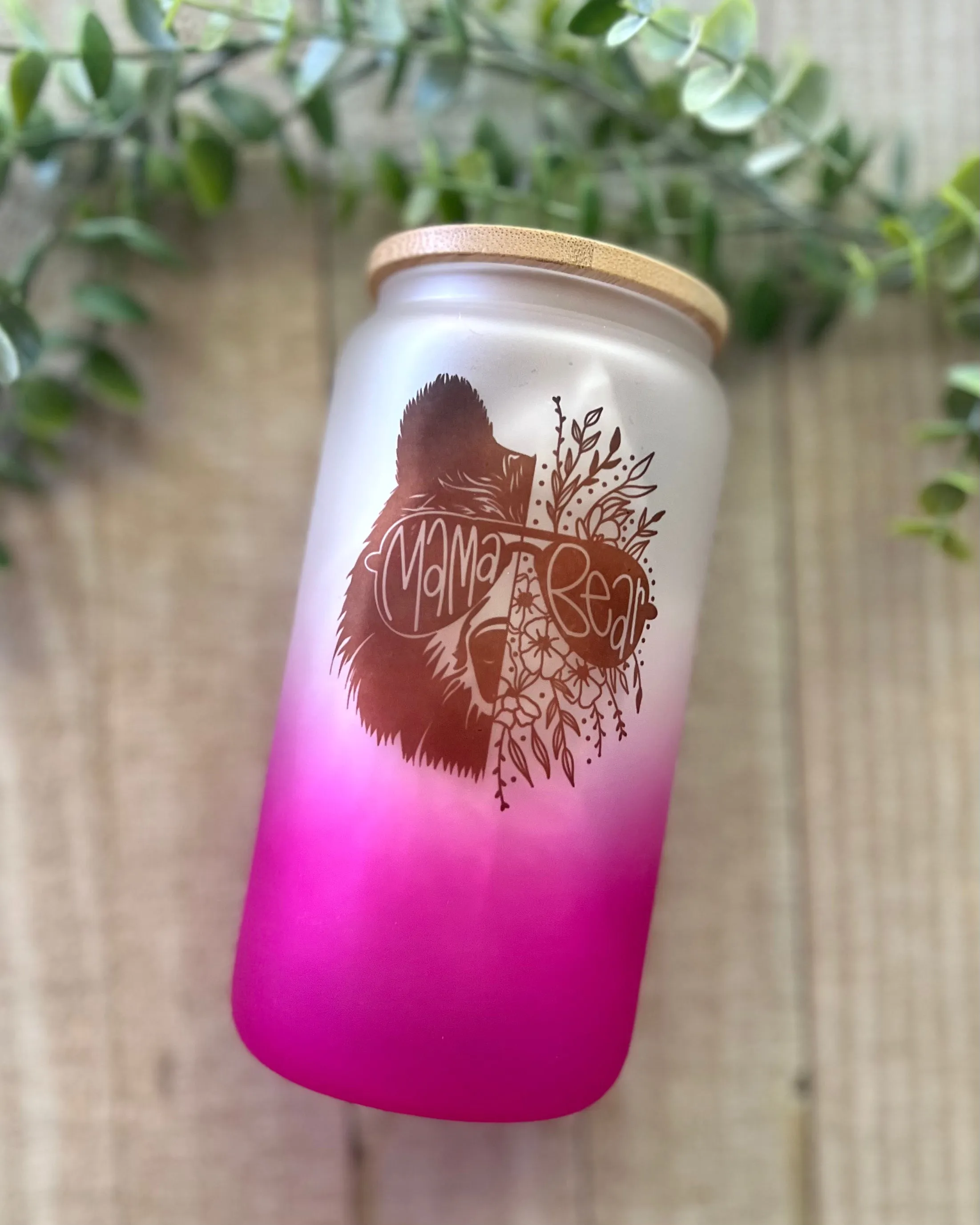 mama bear floral | 16oz frosted glass can