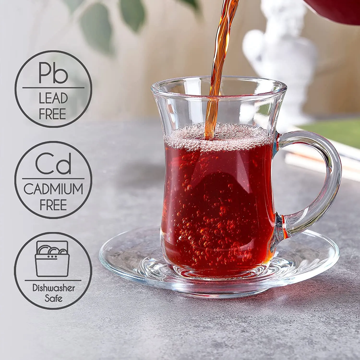 MARTVIA Premium Classic Glass Tea & Coffee Cup and Saucer - 180 ML, for Transparent Espresso Cappuccino hot Chocolate, Cups and Saucer Set for Coffee, Green Tea (City Set 2 Cup and 2 Saucer)