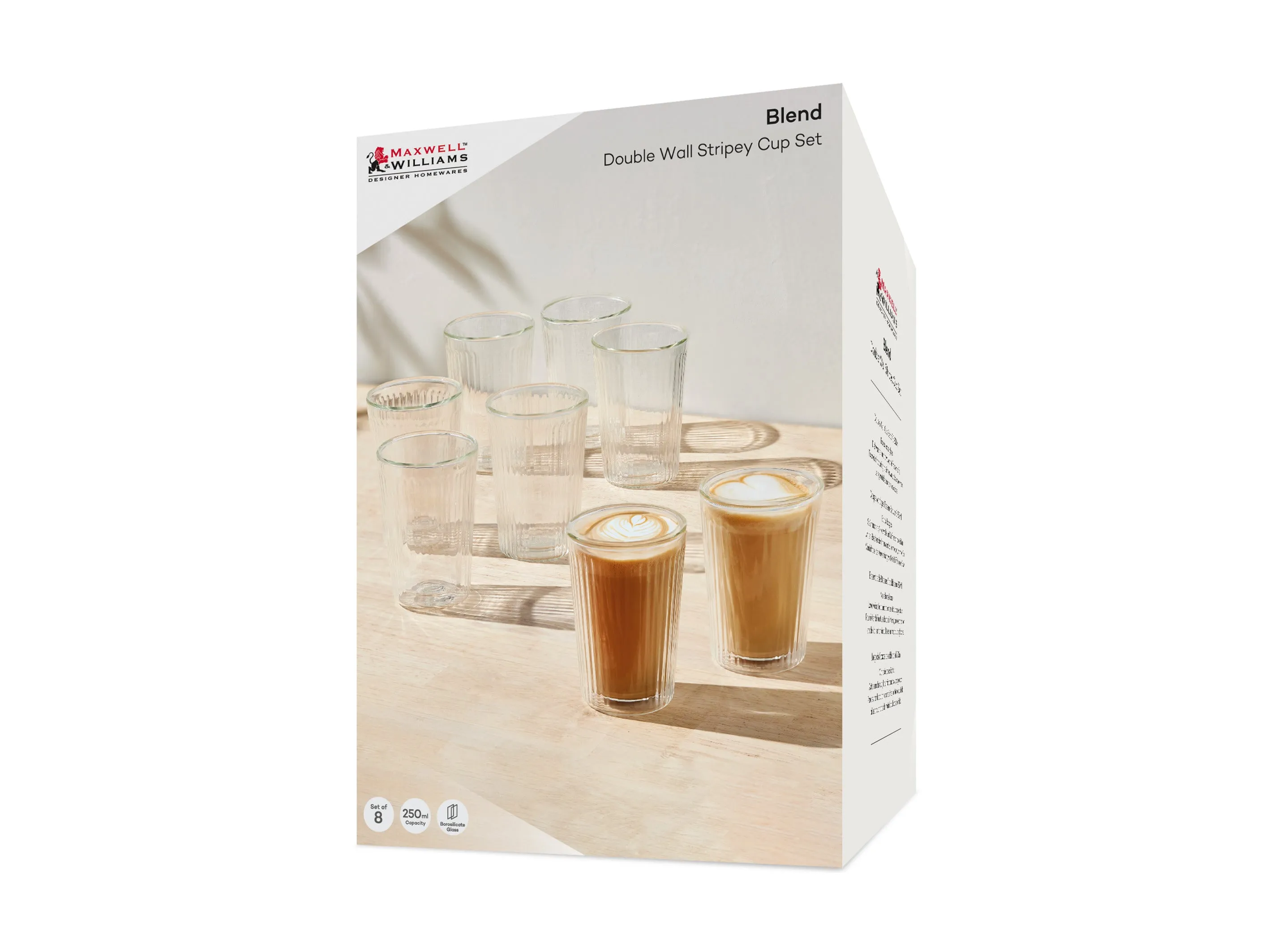 Maxwell & Williams Blend Stripey Double Wall Cup 250ml - Set of 8