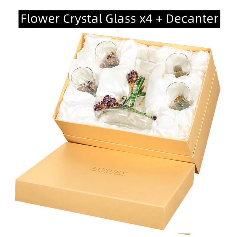 Metallic Flower Crystal Wine Glasses With Decanter Gift Sets