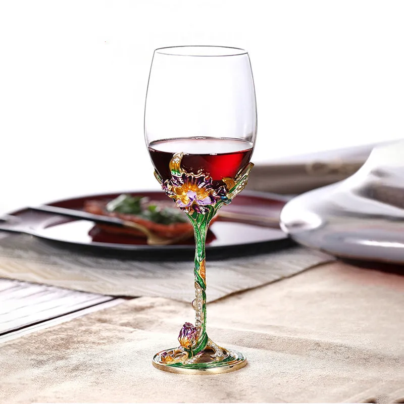 Metallic Flower Crystal Wine Glasses With Decanter Gift Sets