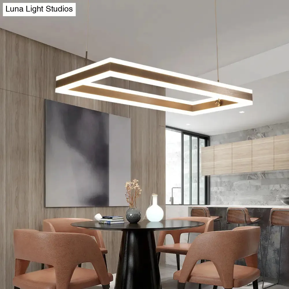 Metallic LED Pendant Light Fixture: Coffee Simplicity Rectangular Layered Chandelier