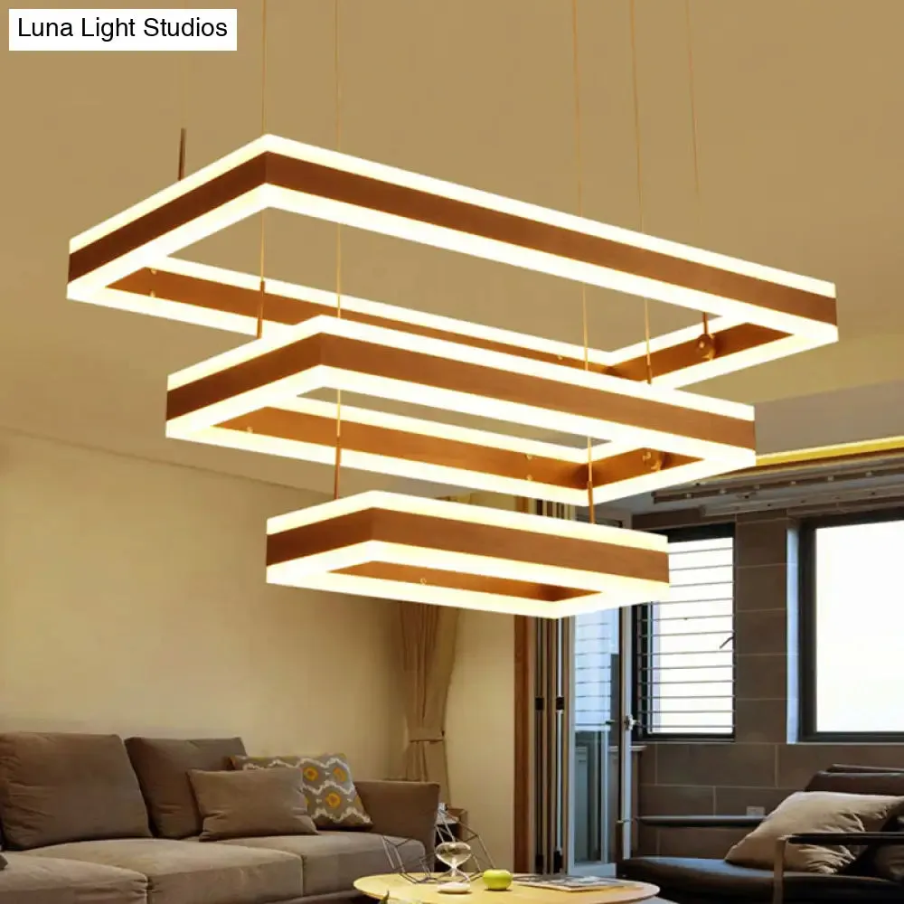 Metallic LED Pendant Light Fixture: Coffee Simplicity Rectangular Layered Chandelier