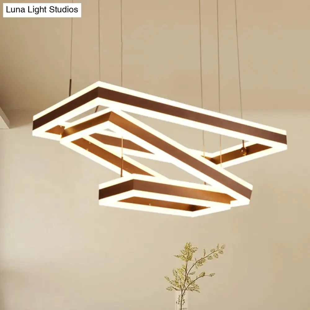 Metallic LED Pendant Light Fixture: Coffee Simplicity Rectangular Layered Chandelier