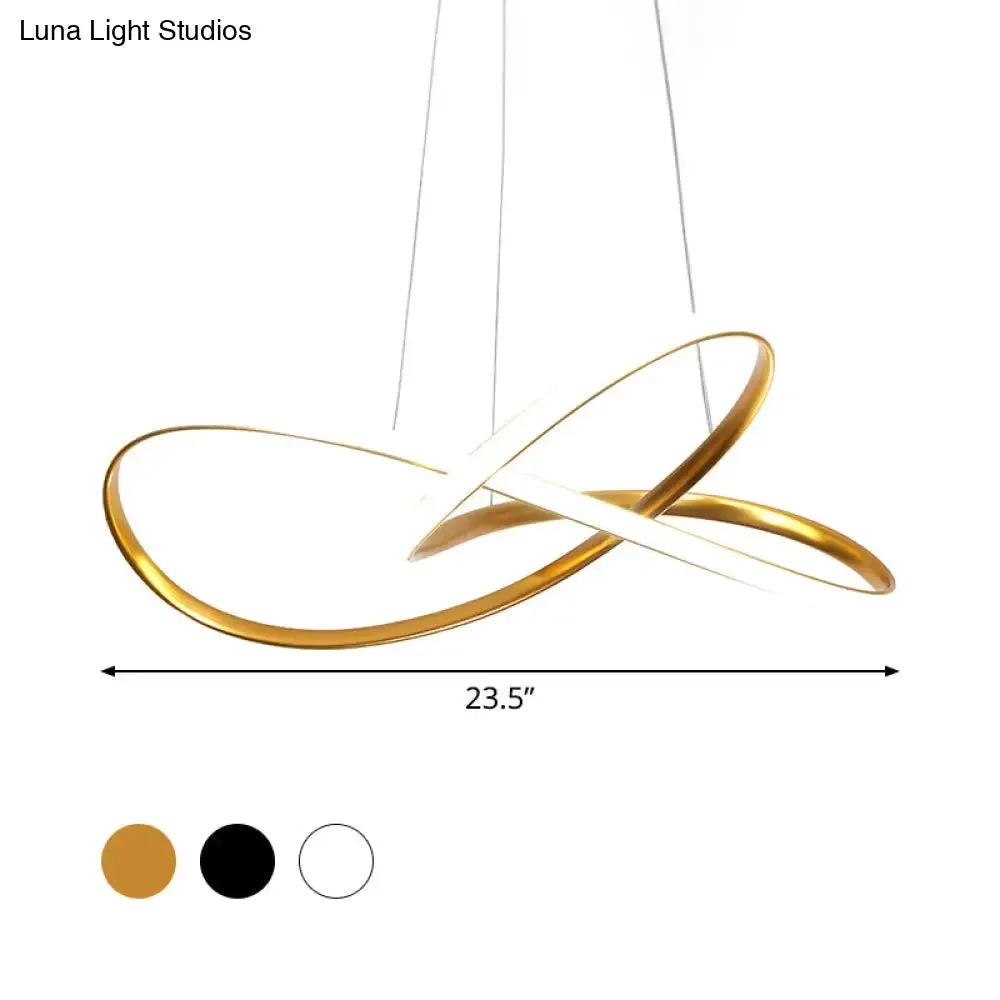 Minimal Acrylic LED Chandelier - Curved Dining Table Suspension Lamp in Black/White/Gold - 19.5"/23.5" Width