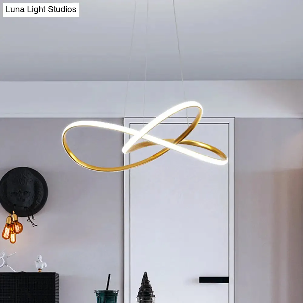 Minimal Acrylic LED Chandelier - Curved Dining Table Suspension Lamp in Black/White/Gold - 19.5"/23.5" Width