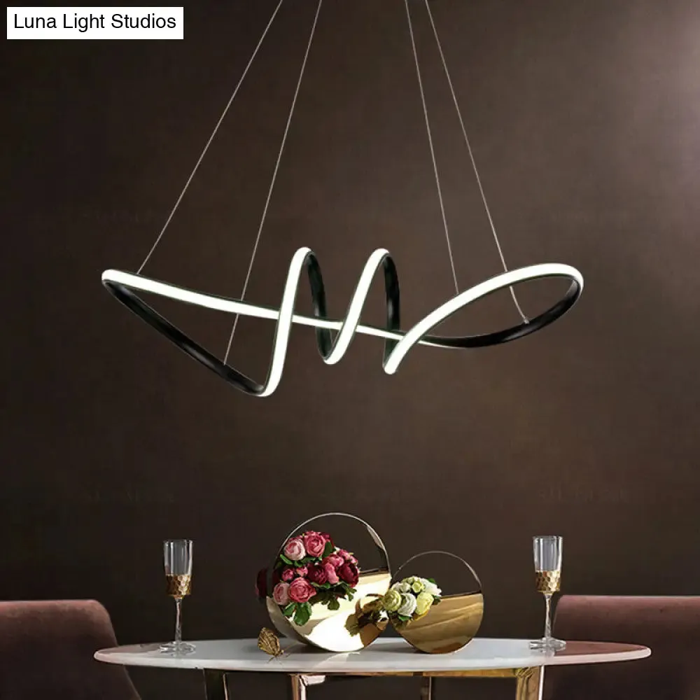 Minimalist Black Spiral Chandelier: LED Acrylic Hanging Light Kit for Dining Room