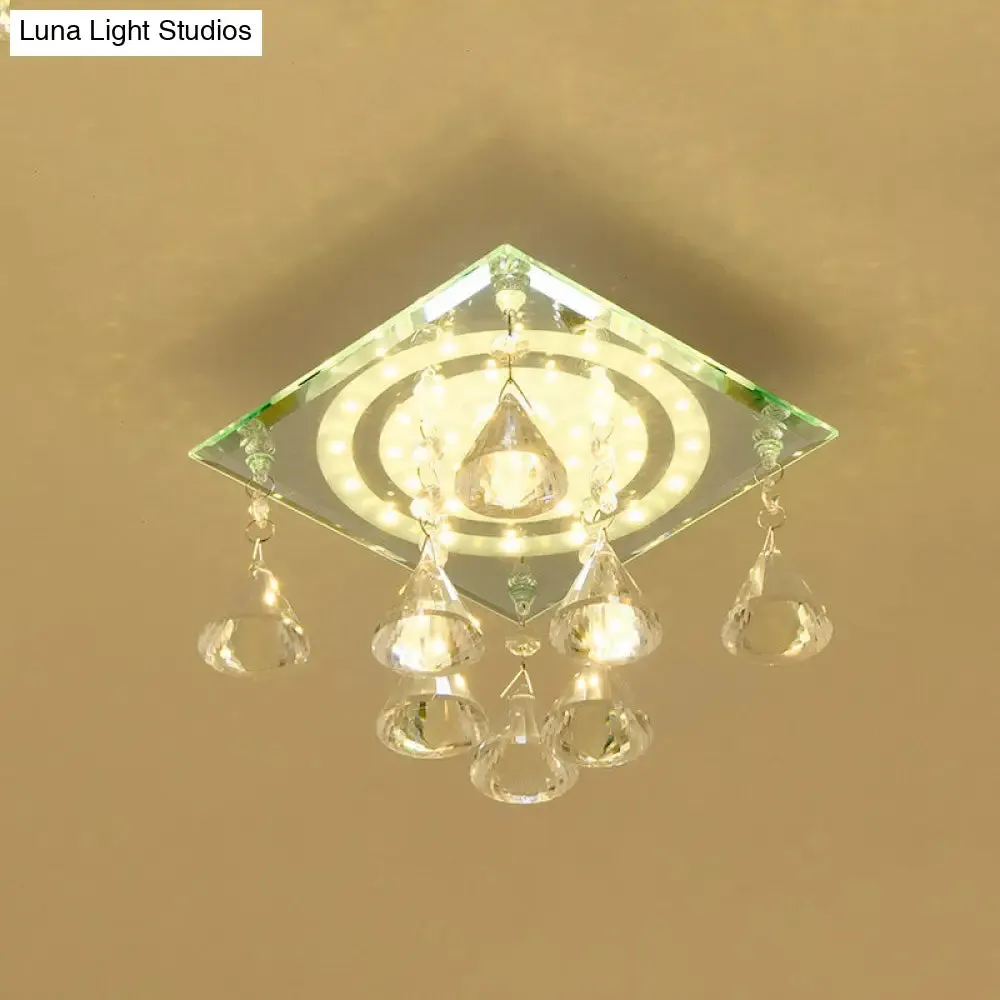 Minimalist LED Flush Mount Crystal Square Ceiling Light for Corridors